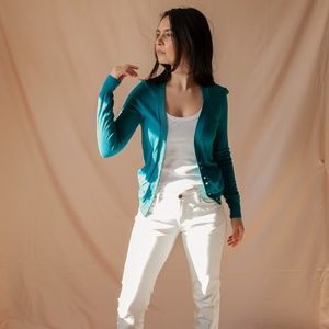 Jewel Buttoned Cardigan in Teal